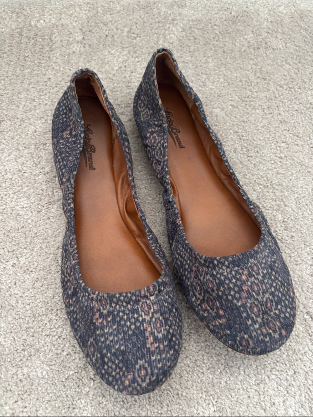 Lucky Brand Ballet Flats Emmie Women's Size 10 Floral Blue Corduroy Slip On